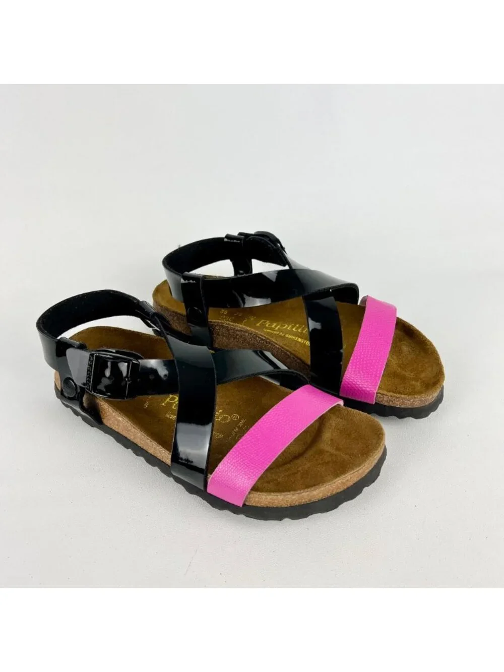 Birkenstock Papillio Womens Mykonos Cross Strap Sandals Black Pink size 36 US 5